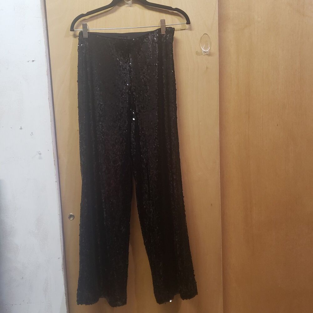 NWT ANN TAYLOR WOMEN'S Black Sequin Pants Size 4P Straight side Zip YYY